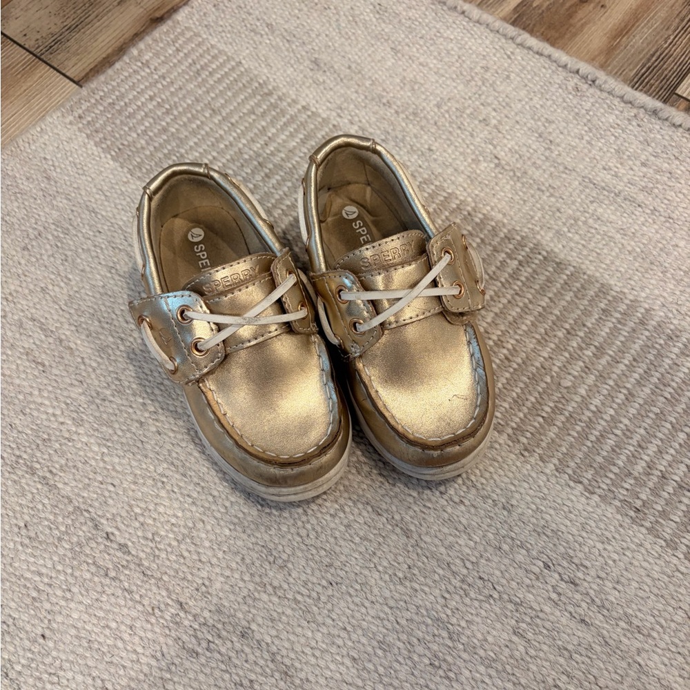 Sperry Kids Metallic Gold Moccasin Boat Shoes